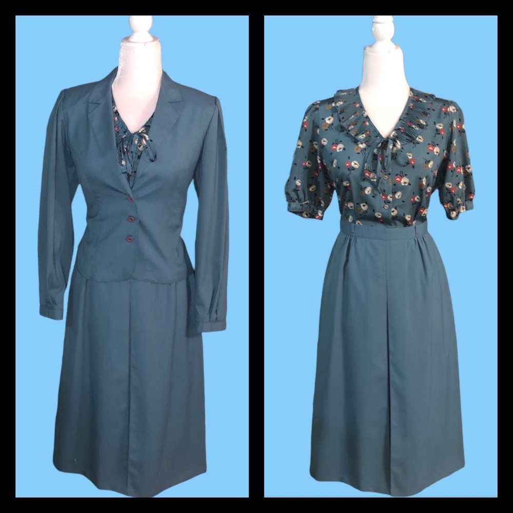 Vintage Panther Green Three Piece Skirt Suit